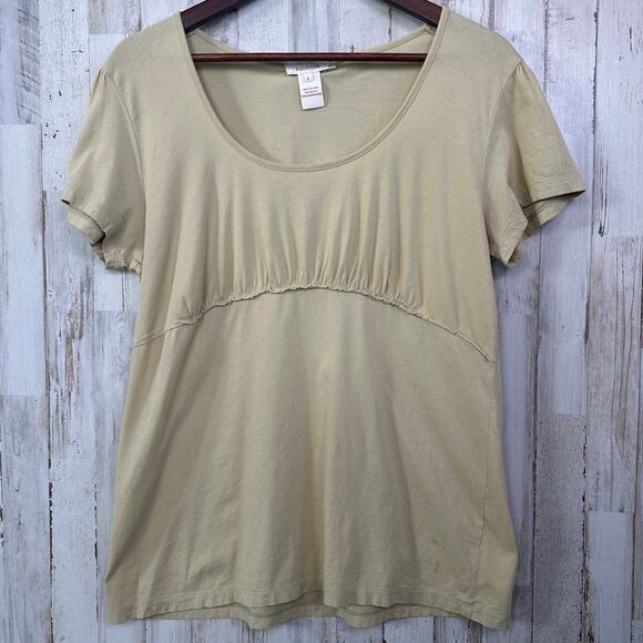 Sundance Babydoll Blouse Top Large Tan Khaki Scoop Neck Cottagecore Boho Preppy - Picture 1 of 9